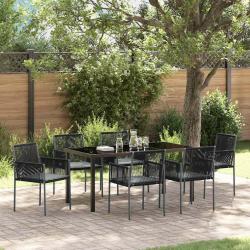 Ensemble de salle &agrave; manger pour 7 pcs Noir Rotin PE