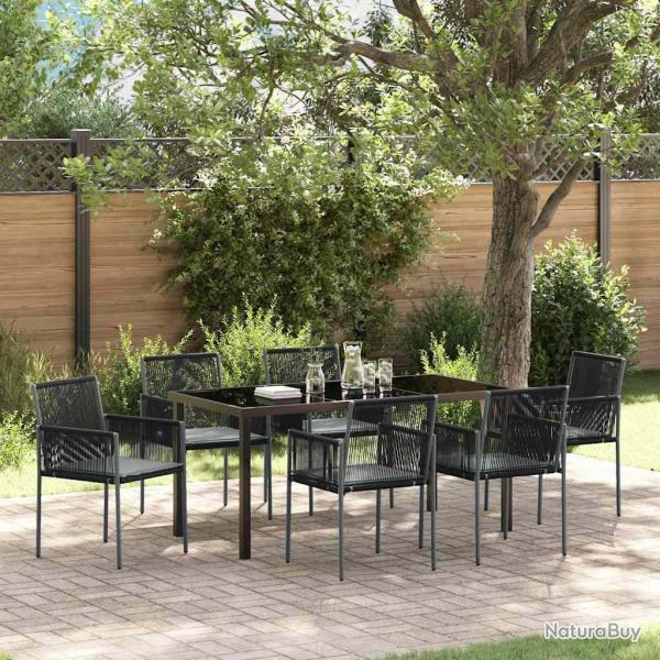 Ensemble de salle � manger pour 7 pcs Noir Rotin PE