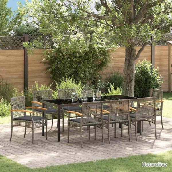 Ensemble de salle � manger pour 9 pcs Gris et Noir Rotin