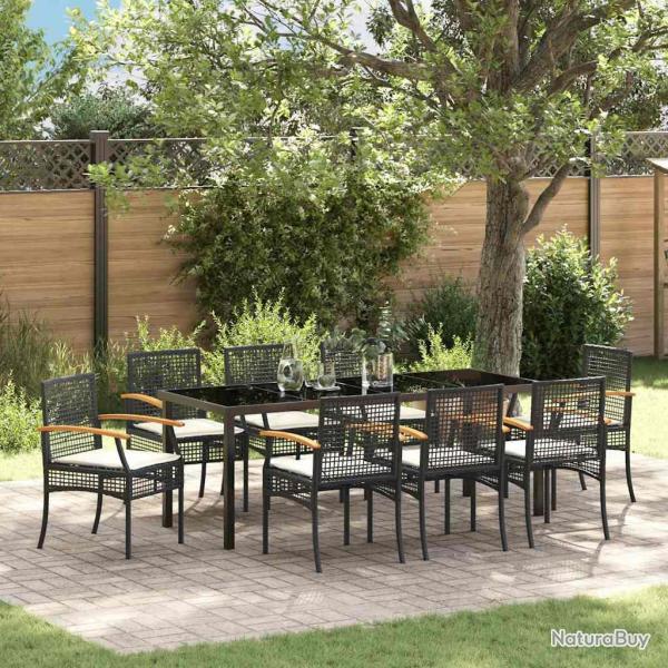 Ensemble de salle � manger pour 9 pcs Noir Rotin