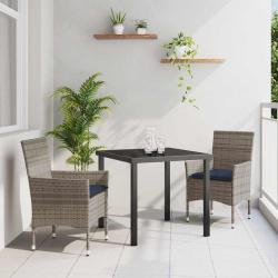 Ensemble table et chaises 3 pcs Gris et bleu marine Rotin PE