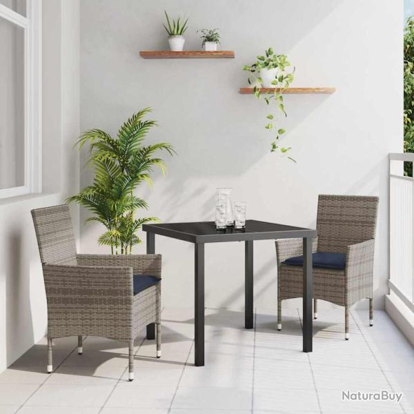 Ensemble table et chaises 3 pcs Gris et bleu marine Rotin PE