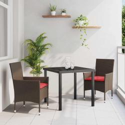 Ensemble table et chaises 3 pcs Marron et rouge Rotin PE