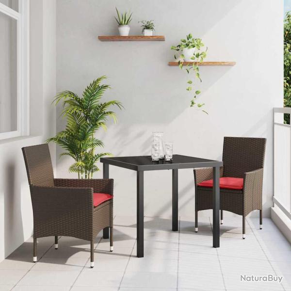 Ensemble table et chaises 3 pcs Marron et rouge Rotin PE