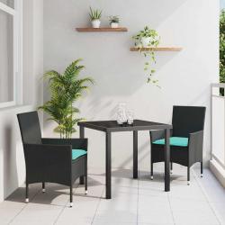 Ensemble table et chaises 3 pcs Noir Rotin PE