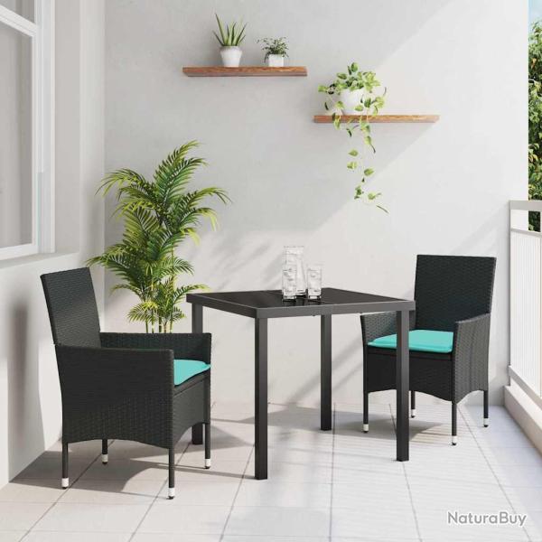 Ensemble table et chaises 3 pcs Noir Rotin PE