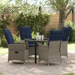 Ensemble table et chaises avec coussin 5 pcs Gris Rotin PE