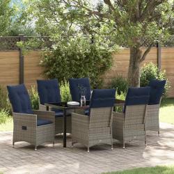 Ensemble table et chaises avec coussin 7 pcs Gris Rotin PE