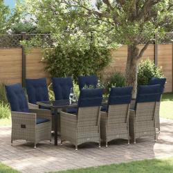 Ensemble table et chaises avec coussin 9 pcs Gris Rotin PE