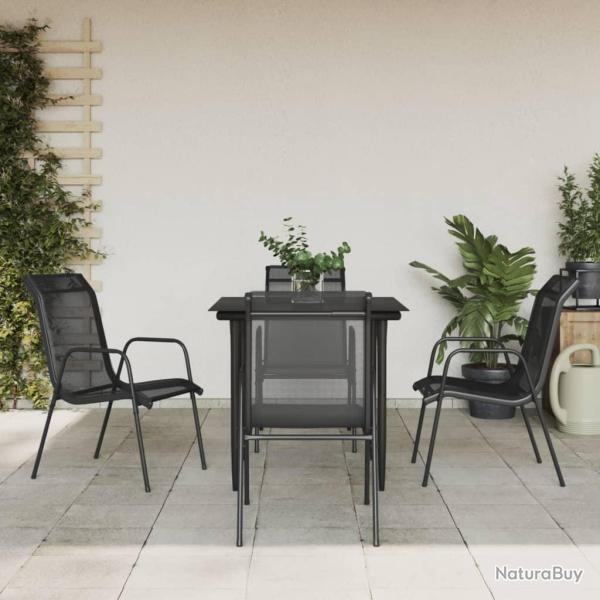 Ensemble � manger 5 pi�ces, noir, en textil�ne et acier, pour la terrasse