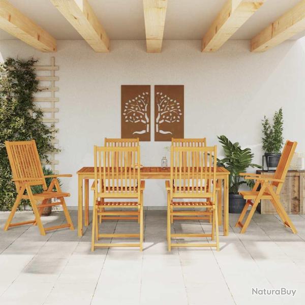 Ensemble � manger 7 pi�ces, 180 � 90 � 75 cm, en bois d'acacia solide, pour la salle � manger
