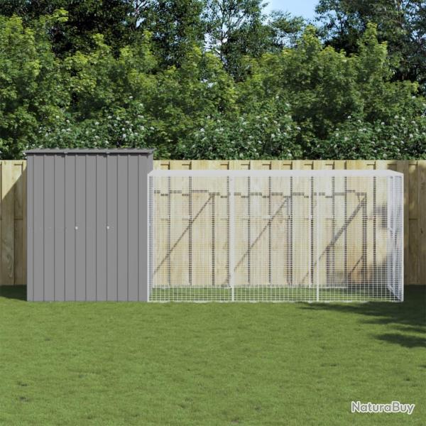 Poulailler avec cour gris clair 165x455x181 cm acier galvanis�