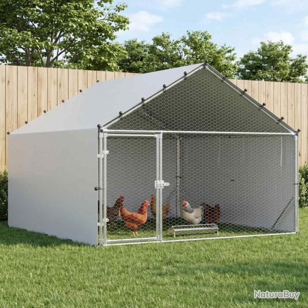 Poulailler avec toit Argent� 200 x 200 x 150 cm Acier galvanis�