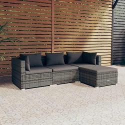 Salon de 4 pcs avec coussins R&eacute;sine tress&eacute;e Gris