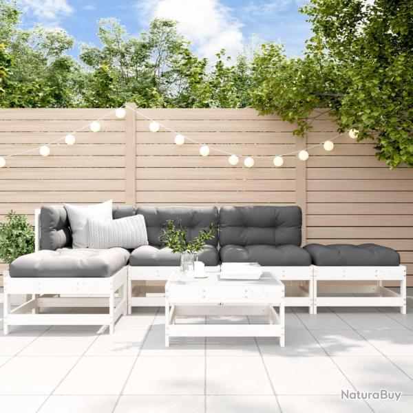 Salon de 6 pcs avec coussins blanc bois massif