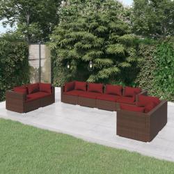 Salon de 8 pcs avec coussins R&eacute;sine tress&eacute;e Marron