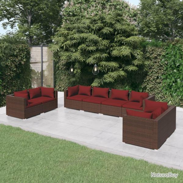 Salon de 8 pcs avec coussins R�sine tress�e Marron