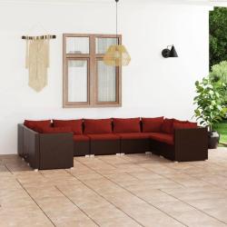 Salon de 9 pcs avec coussins R&eacute;sine tress&eacute;e Marron