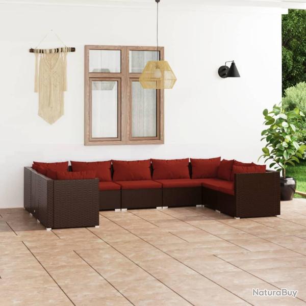 Salon de 9 pcs avec coussins R�sine tress�e Marron