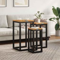 Table Gigogne 3 pc Marron Bois de teck massif