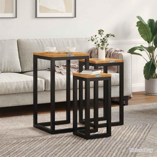 Table Gigogne 3 pc Marron Bois de teck massif
