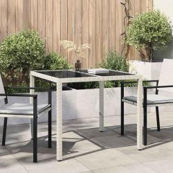 Table blanche en polyrotin pour le jardin, 90 &times; 90 &times; 75 cm