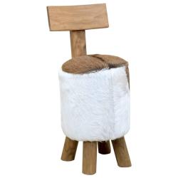 Tabouret cuir de ch&egrave;vre et Bois de teck solide