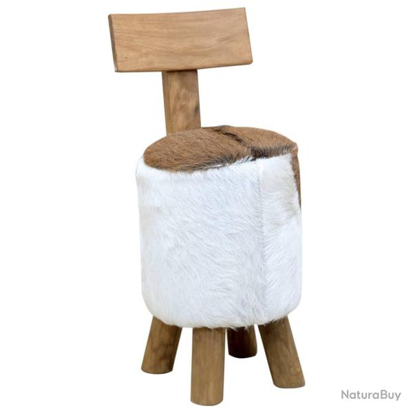 Tabouret cuir de ch�vre et Bois de teck solide