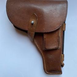 &eacute;tui/hoster cuir marron pour pistolet Tokarev TT33 - int&eacute;rieur en velour bleu