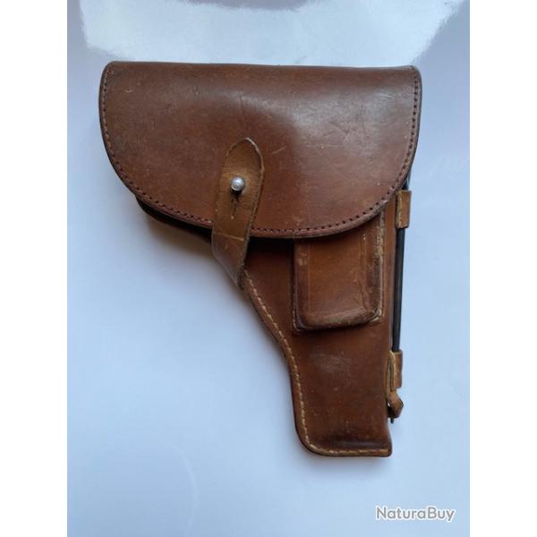 �tui/hoster cuir marron pour pistolet Tokarev TT33 - int�rieur en velour bleu