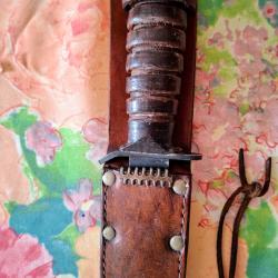 Couteau de combat USM3 et fourreau cuir M6 arm&eacute;e fran&ccedil;aise