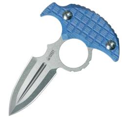 KUBEY Cavy Push Dagger Blue Micarta Stonewash 14C28N