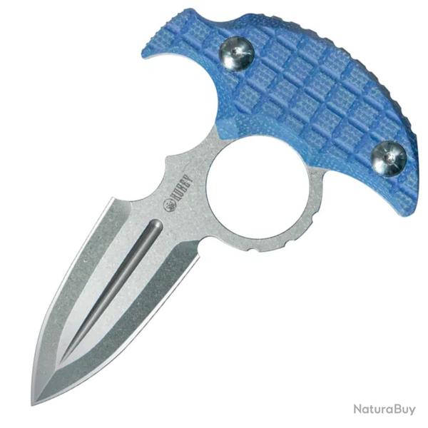 KUBEY Cavy Push Dagger Blue Micarta Stonewash 14C28N