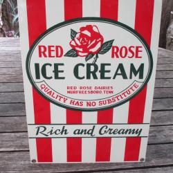 plaque  vintage emaillee us red rose ice cream