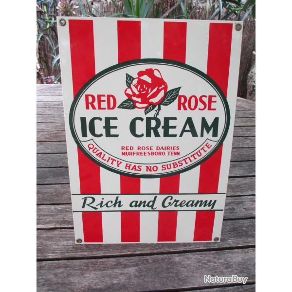 plaque  vintage emaillee us red rose ice cream