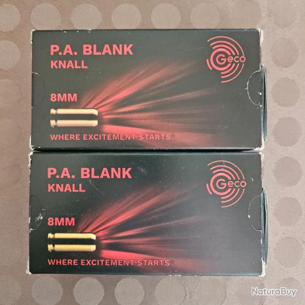 Cartouches GECO 8mm P.A a BLANC KNALL par boites 50x2