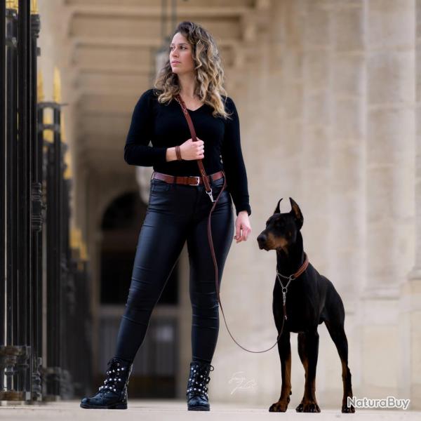 L'Ally�s - Laisse bandouli�re mains libres en cuir sur mesure