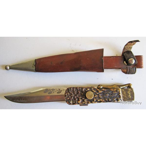 COUTEAU DE CHASSE � la d'Estaing. Rostfrei, Derl�ngerungsSoleh. Avec �tui.