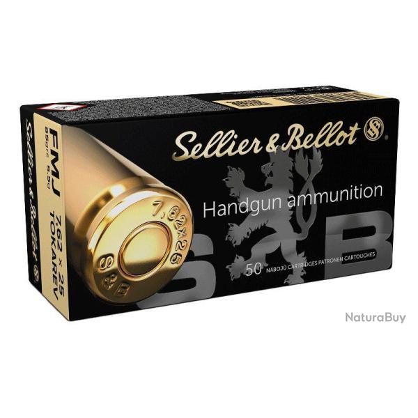 CARTOUCHES S&B CAL. 7.62 x 25 Tokarev  85 Grs. FMJ x50