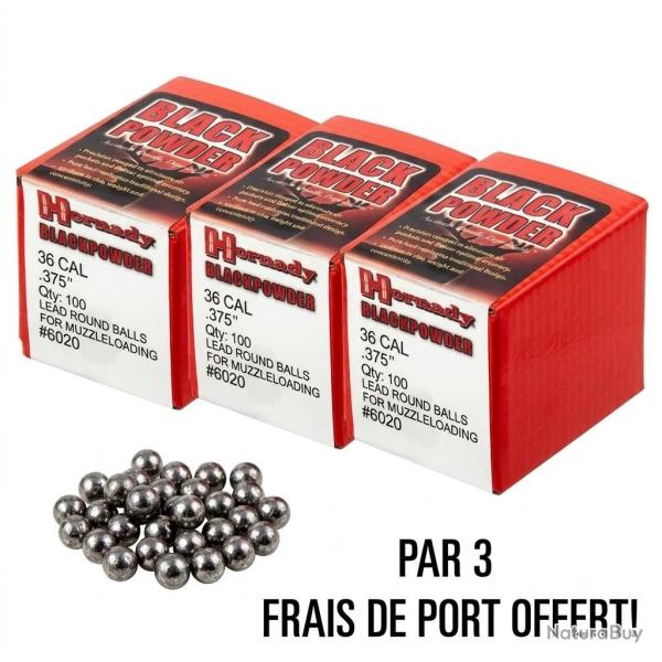 OP ACC - LOT DE 300 BALLES RONDES CAL.36 - .375 POUDRE NOIRE