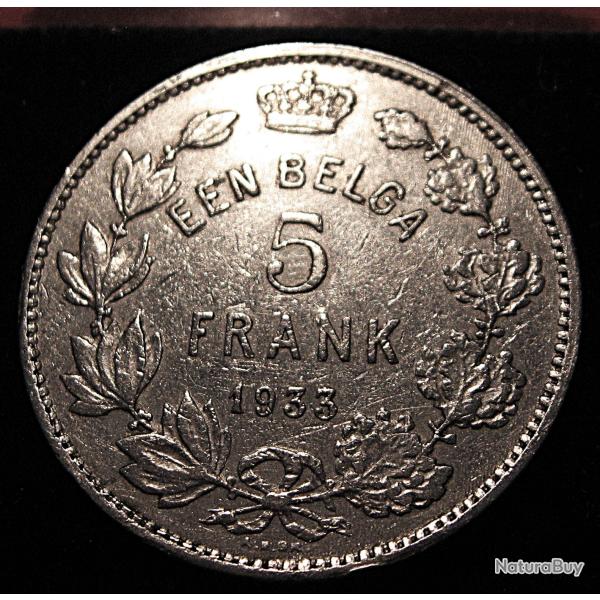 EEN BELGA , belgique piece de 5 frank de 1933 ttb diametre 30,7 mm