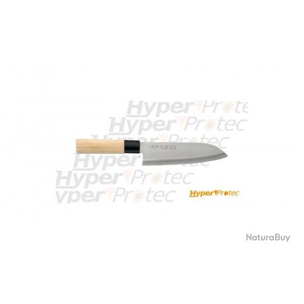 Couteau japonais en manche bois naturel Santoku - 16.5cm