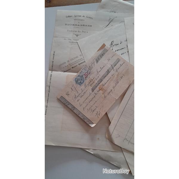 Lot de divers document ancien /timbre taxe /facture /Document Mairie /Re�u / une dizaine de papiers
