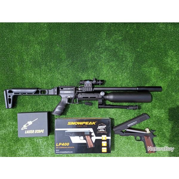 PACK-5 LASER Carabine PCP SNOWPEAK AP900B Cal. 4,5 mm 19,9 Joules.