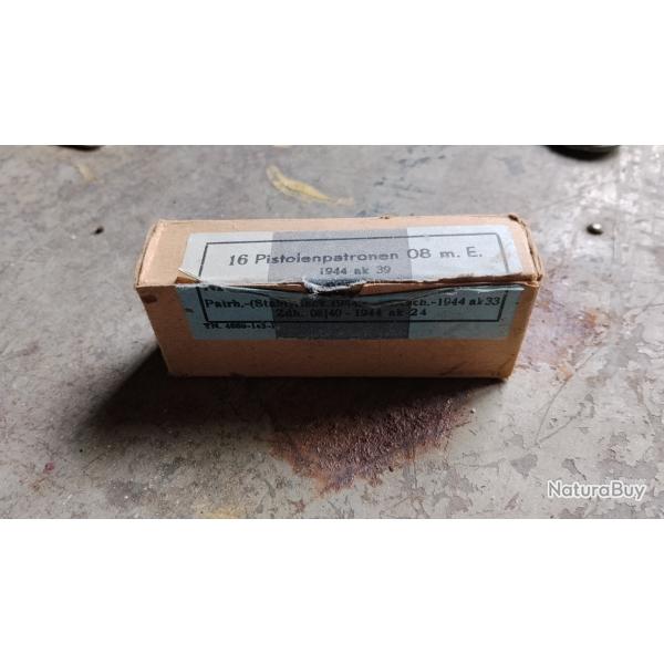 Bo�te de 16 cartouches neutralis�es 9mm allemand ww2 � la date de l'�tiquette