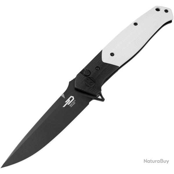 Couteau Bestech Swordfish Lame Acier 14C28N Manche G10 Noir Blanc Button Lock BTKG62A