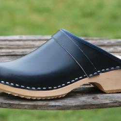 Sabot homme su&eacute;dois bois et cuir lisse 43 cuir bleu marine
