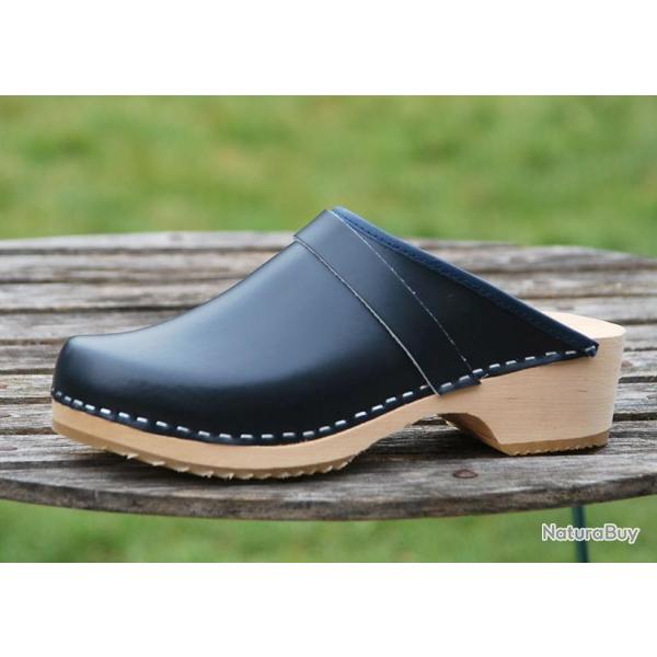 Sabot homme su�dois bois et cuir lisse 43 cuir bleu marine