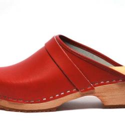 Sabot femme su&eacute;dois bois et cuir vif rouge 37