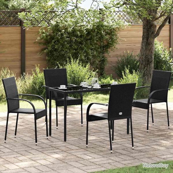 Chaises empilables d'ext�rieur lot de 4 R�sine tress�e Noir